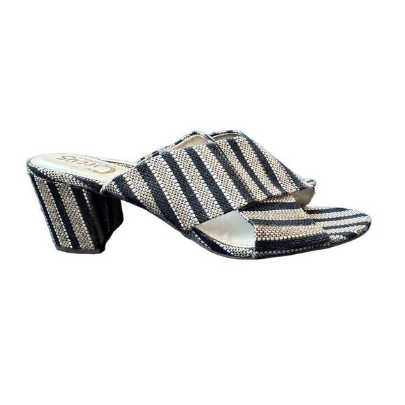 Sam Edelman Black and Tan Rattan Weave Slide Sandals - Picture 1 of 11
